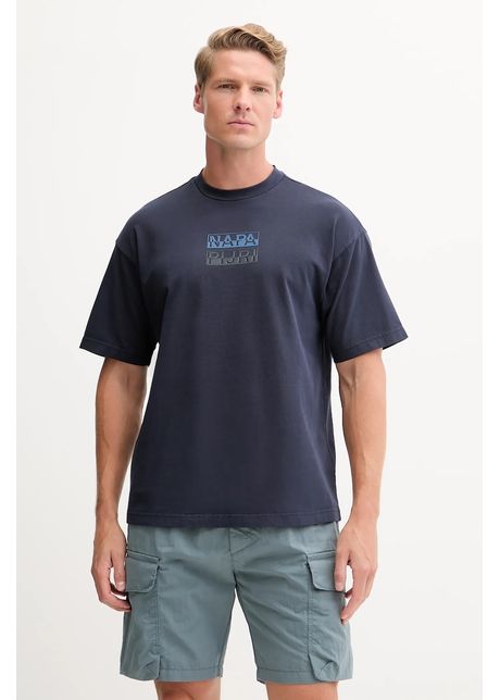 Napapijri tricou din bumbac S-Cortona bărbați, culoarea albastru marin, cu imprimeu, NP0A4ILQ1761