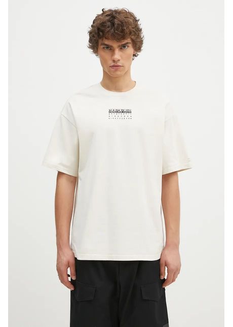 Napapijri tricou din bumbac S-Premium Ss barbati, culoarea bej, cu imprimeu, NP0A4I6QN1J1