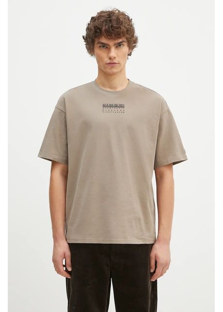 Napapijri tricou din bumbac s premium ss barbati culoarea bej cu imprimeu np0a4i6qn1k1