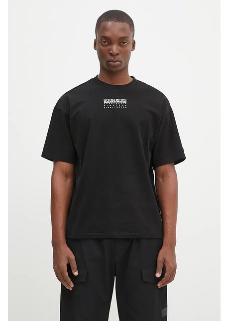 Napapijri tricou din bumbac S-Premium Ss barbati, culoarea negru, cu imprimeu, NP0A4I6Q9411