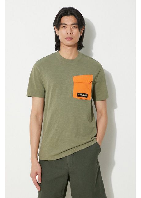 Napapijri tricou din bumbac S-Tepees barbati, culoarea verde, cu imprimeu, NP0A4HQJGAE1