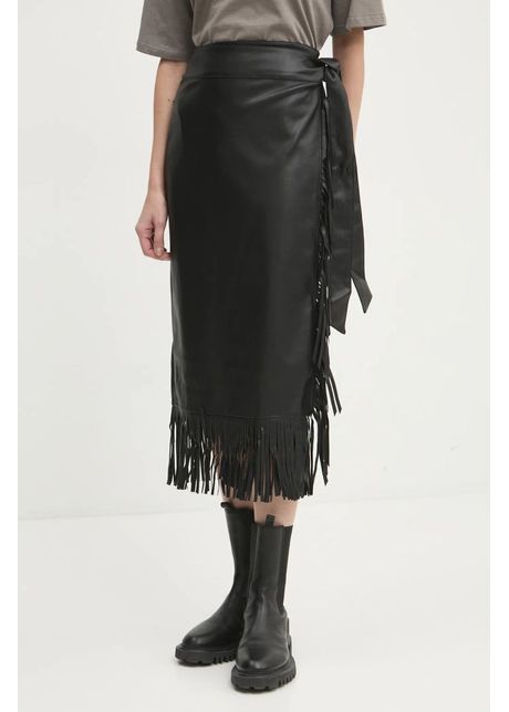 Never fully dressed fust de piele vegan leather fringe jaspre culoarea negru midi creion nfdsk573