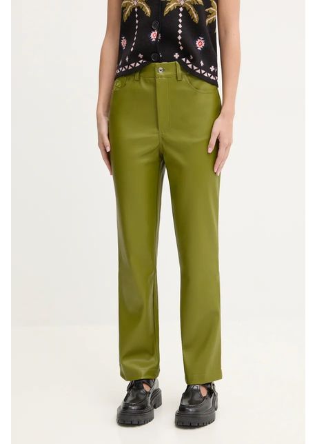 Never fully dressed pantaloni femei culoarea verde drept high waist nfdtr328