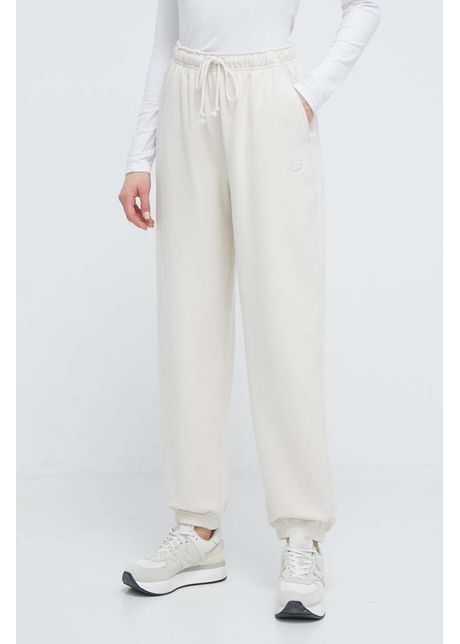 New balance pantaloni de trening din bumbac culoarea bej neted