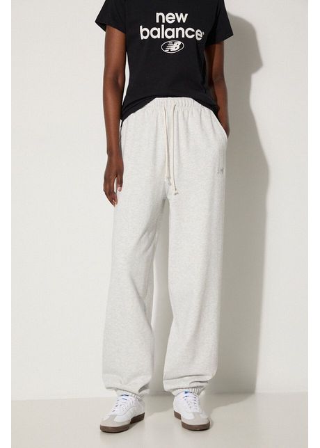 New balance pantaloni de trening din bumbac culoarea gri melanj