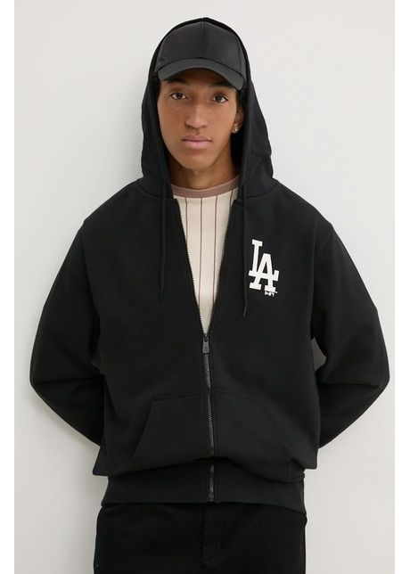 New era bluza los angeles dodgers barbati culoarea negru cu glug cu imprimeu 60416719