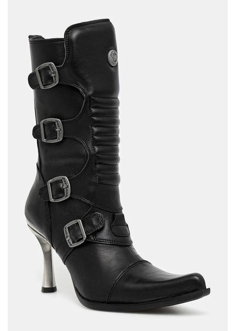 New rock cizme de piele crust negro malicia negro tacon caribe acero culoarea negru cu toc cui m 9373n c1