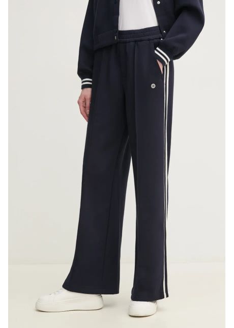 Oui pantaloni de trening femei culoarea albastru marin cu imprimeu 91765