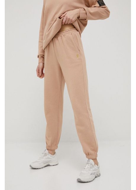 P e nation pantaloni de bumbac femei culoarea bej neted