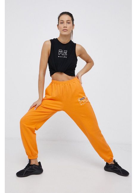 P e nation pantaloni de bumbac femei culoarea portocaliu material neted