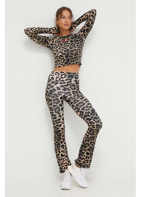 P e nation pantaloni femei culoarea bej evazati high waist