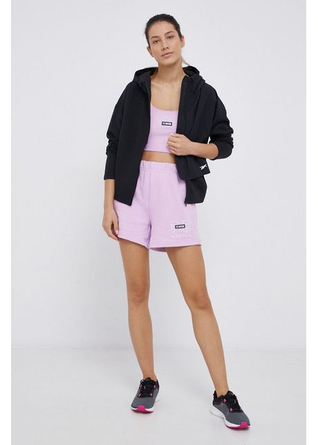 P e nation pantaloni scur i din bumbac femei culoarea violet material neted high waist