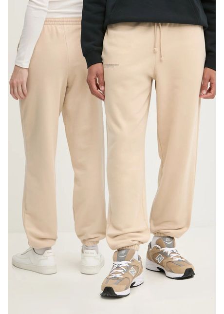 Pangaia pantaloni de trening din bumbac culoarea bej neted