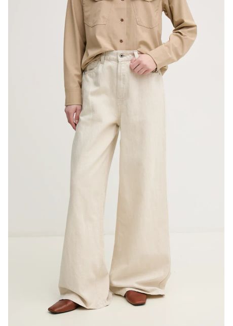 Pepe jeans blugi din amestec de in wide leg jeans uhw jaimy femei culoarea bej pl204740tc9