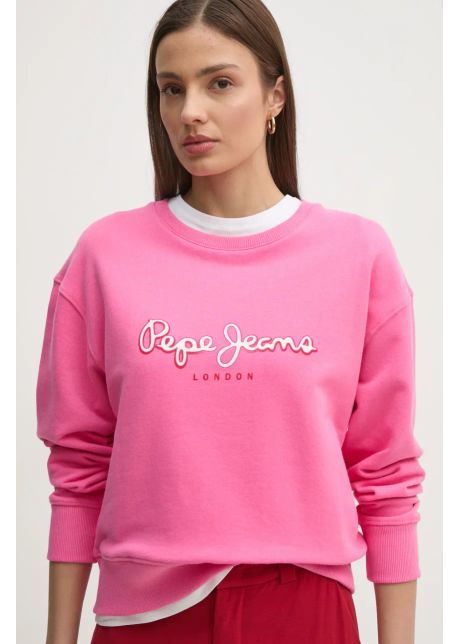 Pepe jeans hanorac de bumbac maddy femei culoarea roz cu imprimeu pl581484