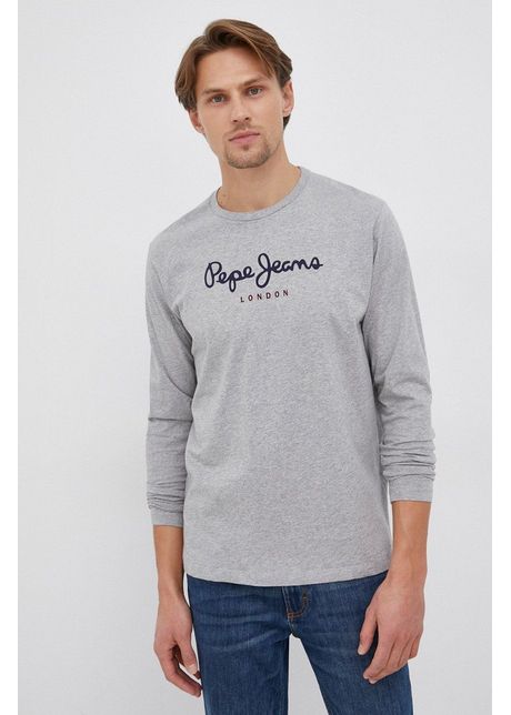 Pepe jeans longsleeve din bumbac eggo culoarea gri cu imprimeu