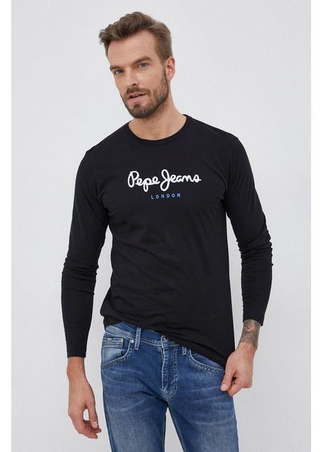 Pepe jeans longsleeve din bumbac eggo long culoarea negru material neted