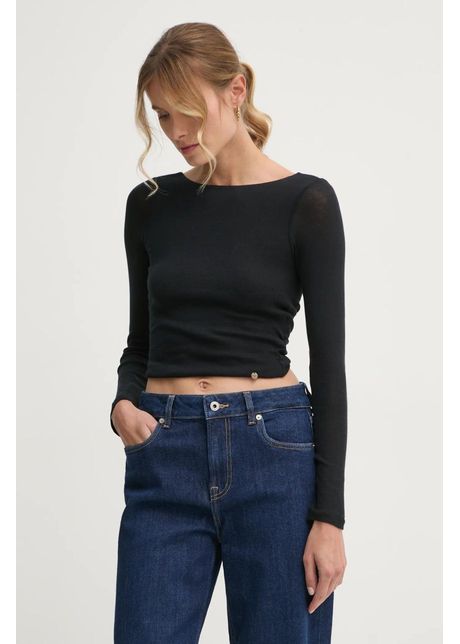 Pepe jeans longsleeve din bumbac lully culoarea negru cu spate descoperit pl505987