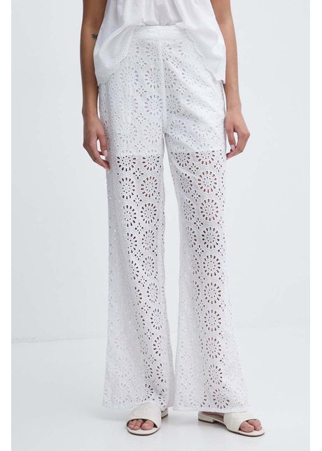 Pepe jeans pantaloni de bumbac maggy culoarea alb drept high waist pl211737