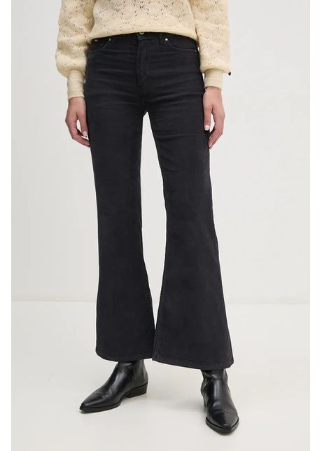 Pepe jeans pantaloni de catifea cord willa culoarea gri evazati high waist pl211786