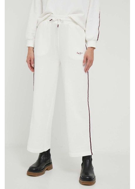 Pepe jeans pantaloni de trening din bumbac bibi culoarea alb cu imprimeu