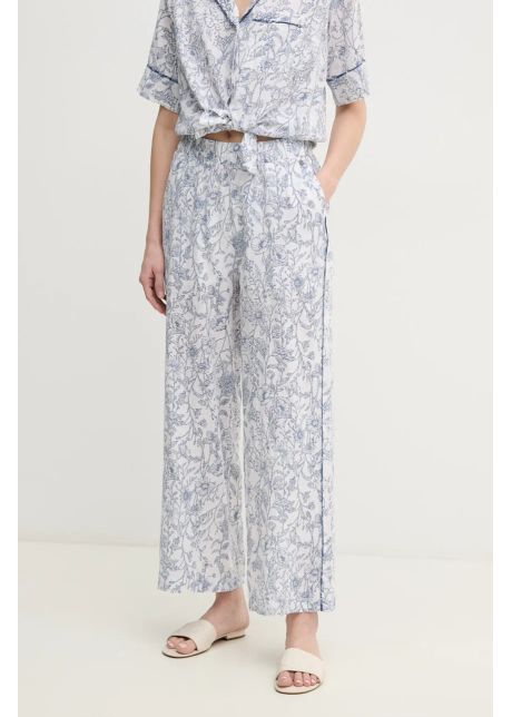 Pepe jeans pantaloni din in duana femei culoarea alb lat high waist pl211818