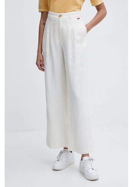 Pepe jeans pantaloni din in mae culoarea bej lat high waist pl211740