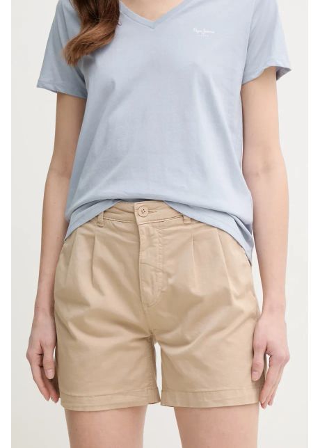 Pepe jeans pantaloni scur i mid waist regular chino short vania femei culoarea bej uni medium waist pl801168