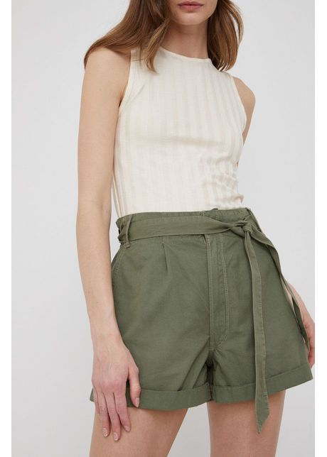 Pepe jeans pantaloni scurti din bumbac kaylee short femei culoarea verde neted high waist