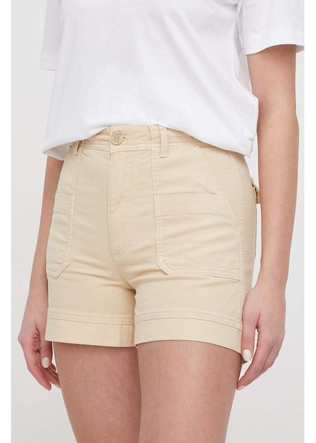 Pepe jeans pantaloni scurti femei culoarea bej neted high waist