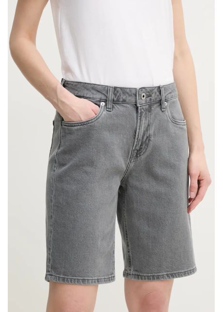 Pepe jeans pantaloni scurti jeans bermuda short hw femei culoarea gri neted high waist pl801189un3