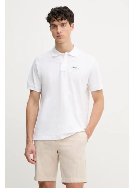 Pepe jeans polo de bumbac essential polo contrast logo barbati culoarea alb neted pm542298