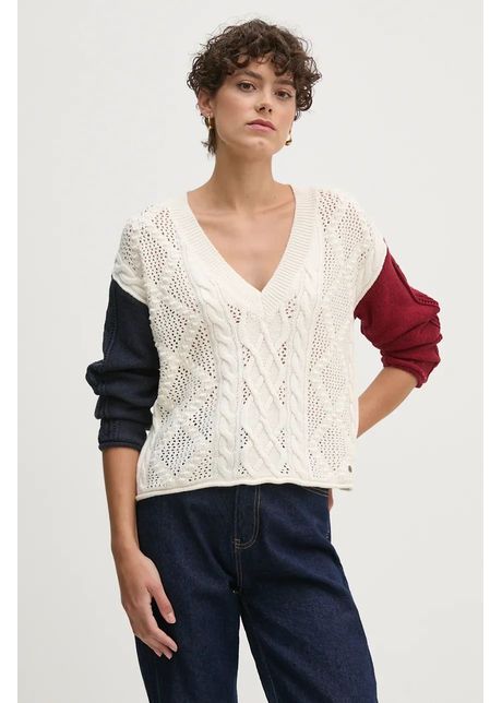 Pepe jeans pulover hada v neck femei culoarea bej pl702209
