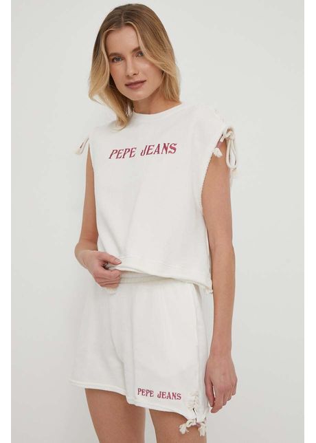 Pepe jeans top din bumbac kendall culoarea bej