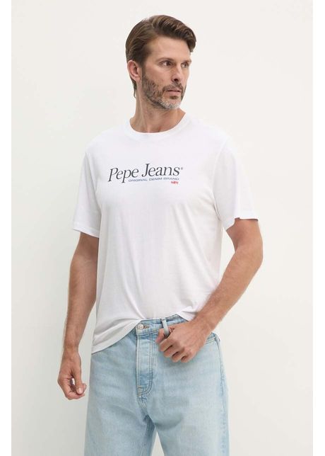 Pepe jeans tricou din bumbac albert barbati culoarea alb cu imprimeu pm509432