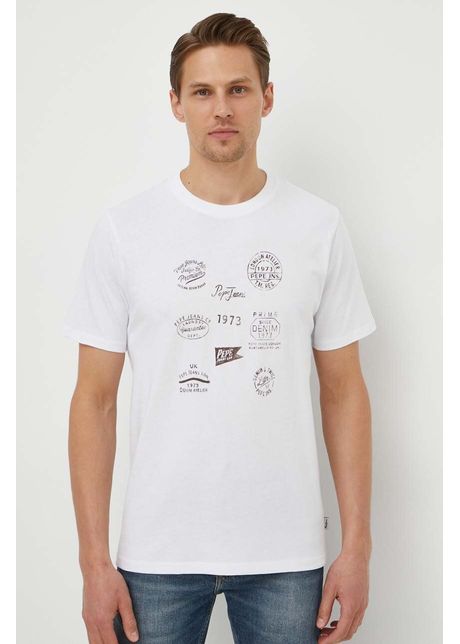 Pepe Jeans tricou din bumbac barbati, culoarea alb, cu imprimeu