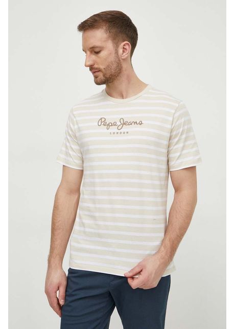 Pepe jeans tricou din bumbac barbati culoarea bej modelator