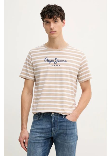 Pepe jeans tricou din bumbac barbati culoarea bej modelator
