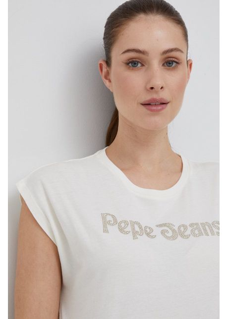 Pepe jeans tricou din bumbac culoarea bej