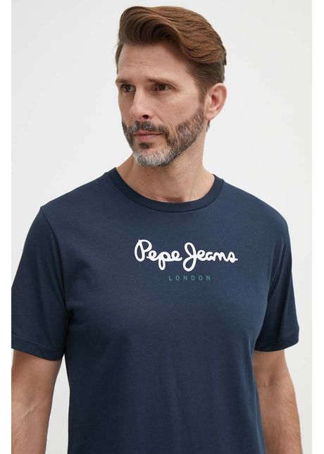 Pepe jeans tricou din bumbac eggo barbati culoarea albastru marin cu imprimeu