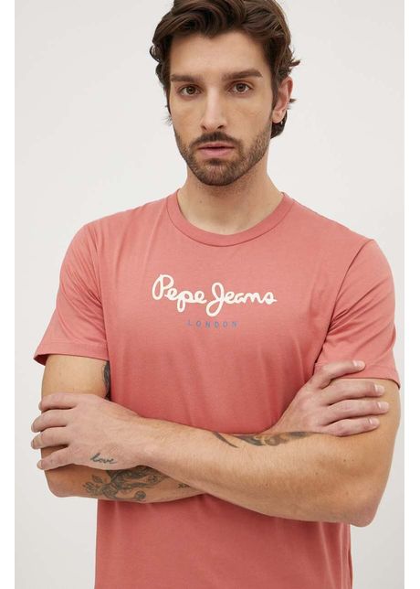 Pepe Jeans tricou din bumbac Eggo barbati, culoarea rosu, cu imprimeu