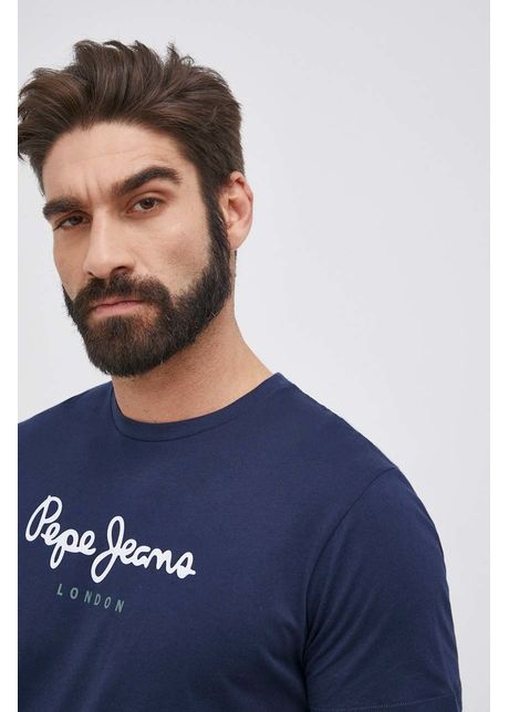 Pepe jeans tricou din bumbac eggo culoarea albastru marin cu imprimeu