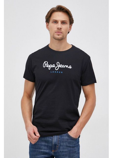 Pepe jeans tricou din bumbac eggo culoarea negru cu imprimeu
