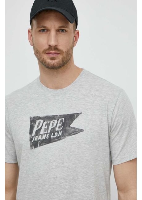 Pepe Jeans tricou din bumbac SINGLE CARDIFF barbati, culoarea gri, cu imprimeu, PM509401