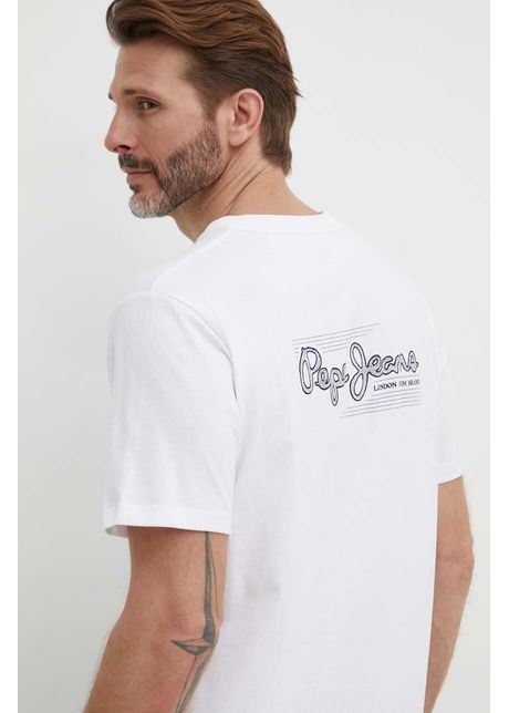 Pepe Jeans tricou din bumbac SINGLE CLIFORD barbati, culoarea alb, cu imprimeu, PM509367