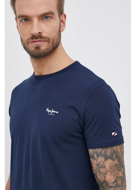 Pepe jeans tricou original basic 3 culoarea albastru marin material neted