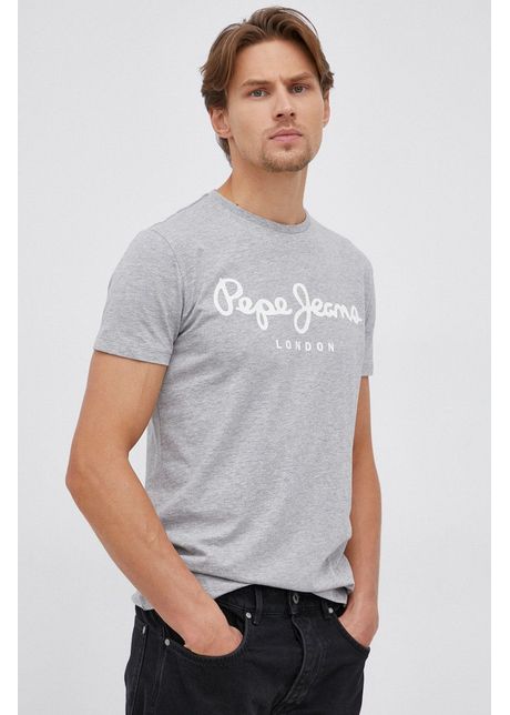 Pepe jeans tricou original stretch culoarea gri cu imprimeu