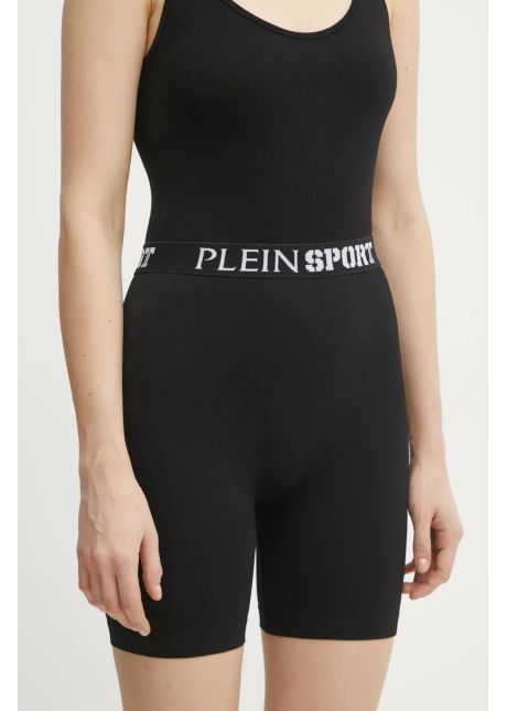 Plein sport pantaloni scurti femei culoarea negru cu imprimeu high waist saec wjt2058 ste003n