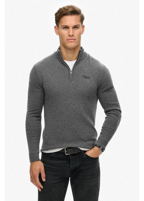 Pulover slim fit din amestec de lana cu fenta cu fermoar