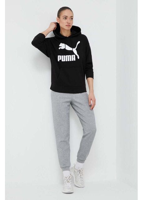 Puma bluz femei culoarea negru cu glug imprimeu 530074